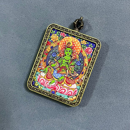 2024 New Hand Drawn Green Tara Thangka Pendant - Rudraksha Mala Jewelry