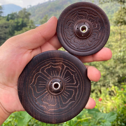 2024 New Nepal Handmade Wooden Round Lotus Incense Holder