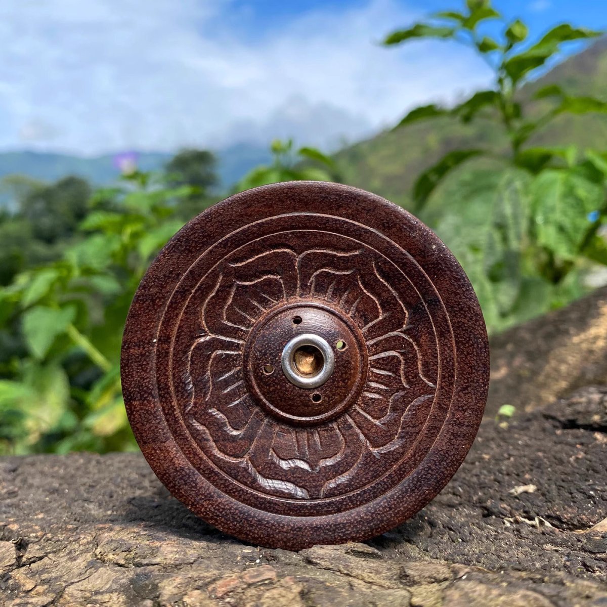 2024 New Nepal Handmade Wooden Round Lotus Incense Holder - Rudraksha Mala Jewelry