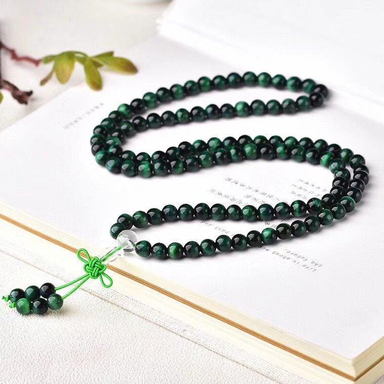 Natural Green Tiger Eye Mala Beads - Rudraksha Mala Jewelry