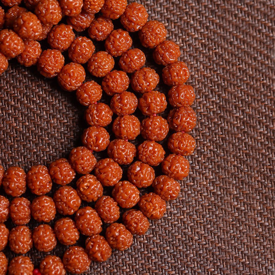 Orange Patina Buddhist Mala Beads Bracelet - Rudraksha Mala Jewelry