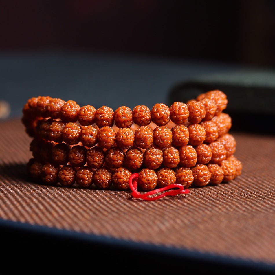 Orange Patina Buddhist Mala Beads Bracelet - Rudraksha Mala Jewelry