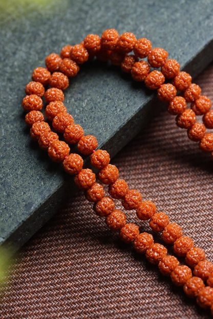 Orange Patina Buddhist Mala Beads Bracelet - Rudraksha Mala Jewelry