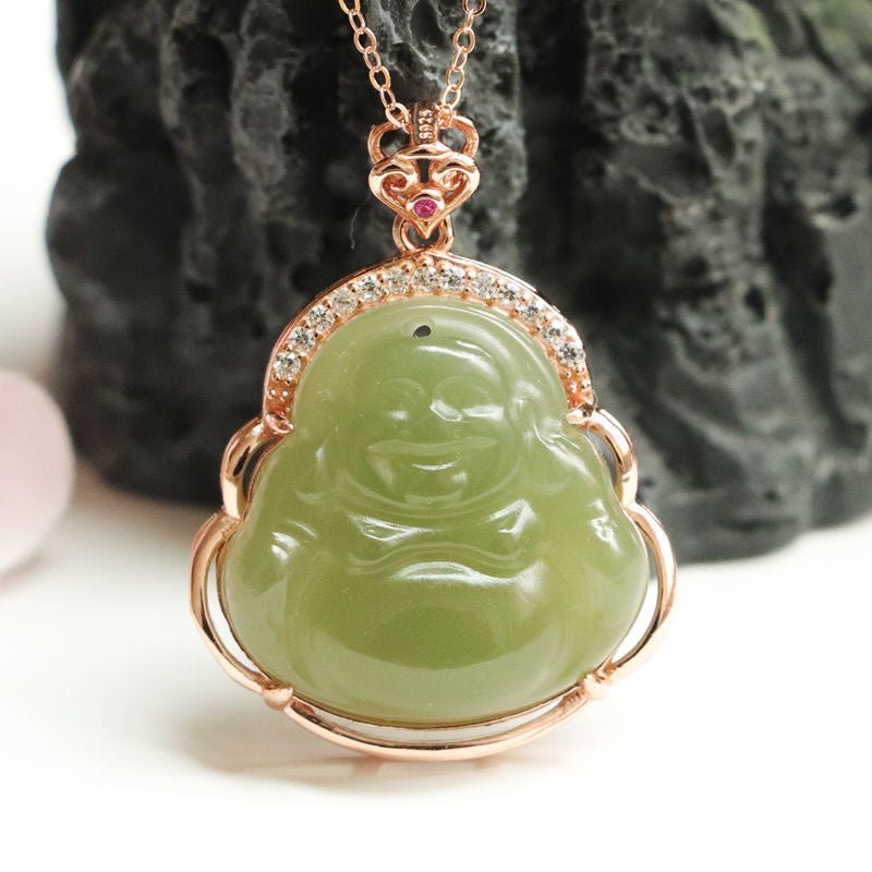 Real Jade Buddha Pendant - Rudraksha Mala Jewelry