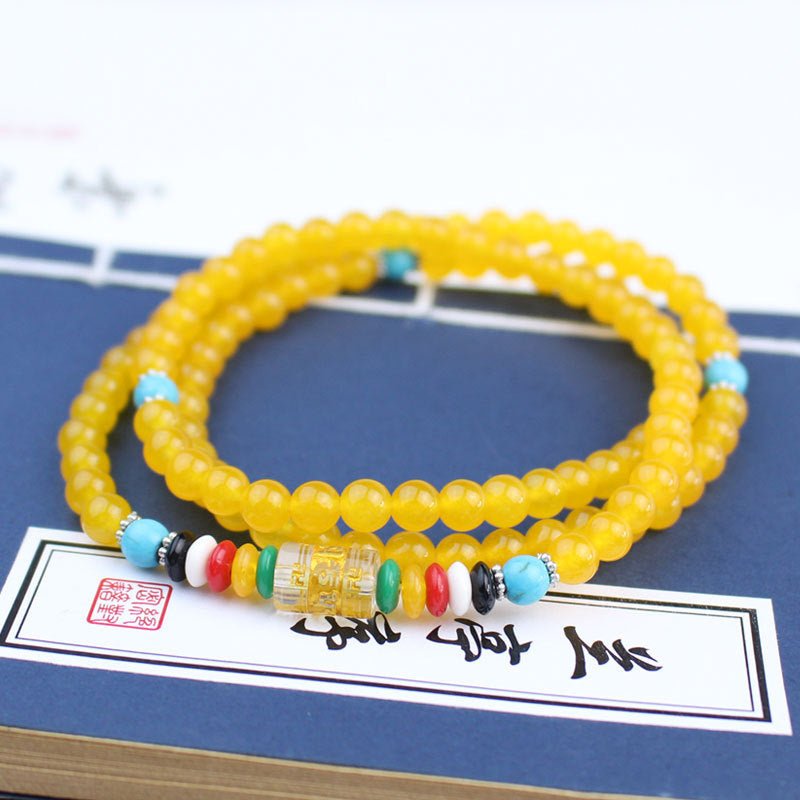 Yellow Carneol Mala Bracelet Buddhist - Rudraksha Mala Jewelry