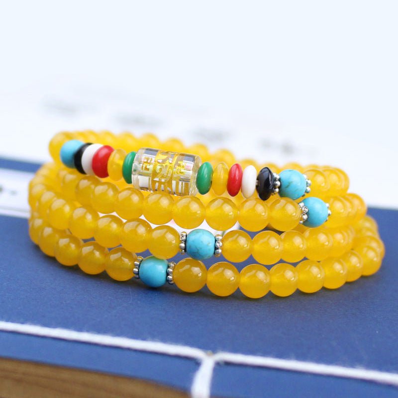 Yellow Carneol Mala Bracelet Buddhist - Rudraksha Mala Jewelry